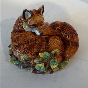 Ceramic Fox Figurine with Leaves